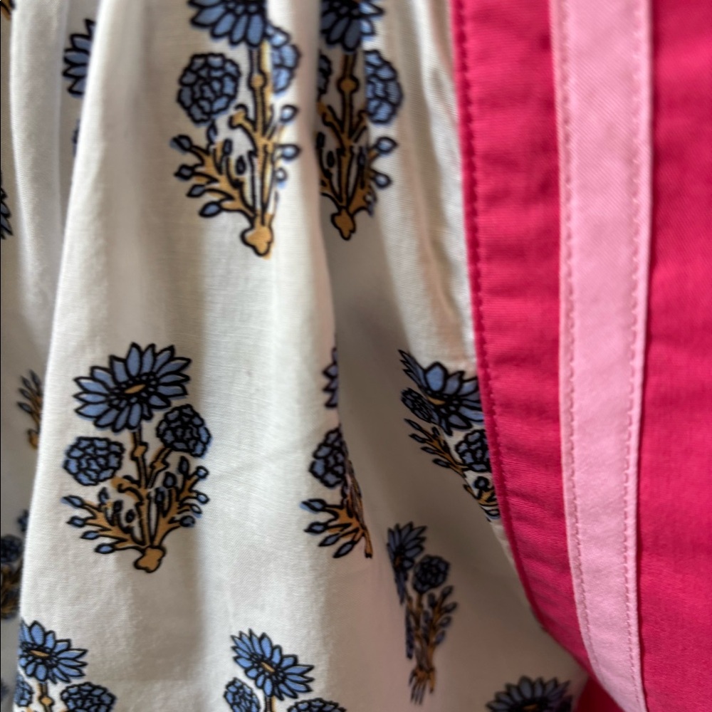 THML White Floral Cotton Peasant Blouse with Pink Trim - Picture 2 of 4